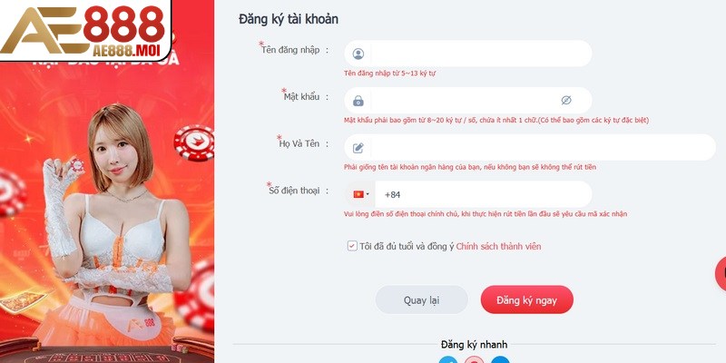 Đăng ký 2 tài khoản bằng 1 số điện thoại không được chấp nhận 