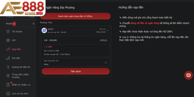 Hướng dẫn quy trình nạp tiền AE888 chi tiết với 3 bước cơ bản